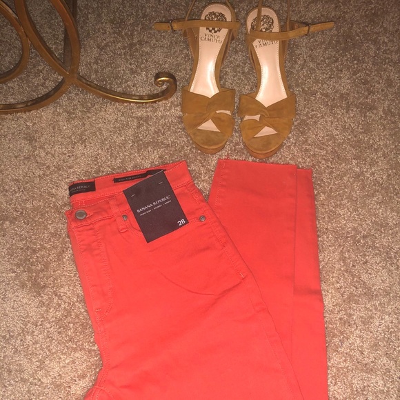 ✨Banana Republic Orange High Rise Skinny Raw Hem Ankle Jeans Size 27 🎃 🍁 🍂 - Picture 6 of 16